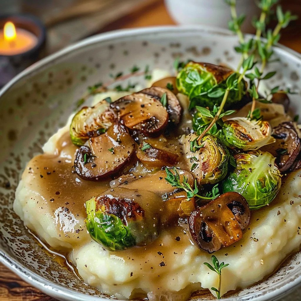 Pilzpfanne Rosenkohl Kartoffelpüree