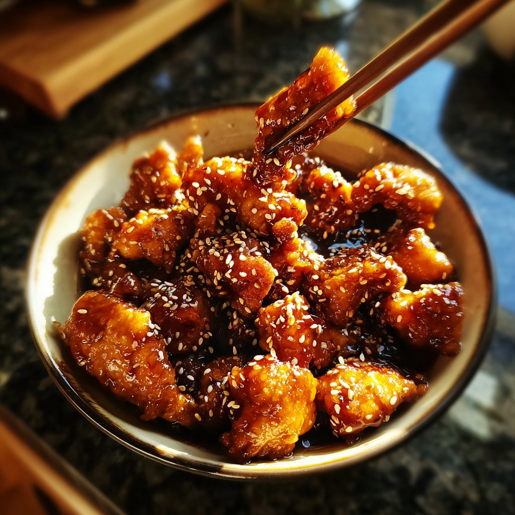 Teriyaki Hähnchen glasiert zartes Sauce