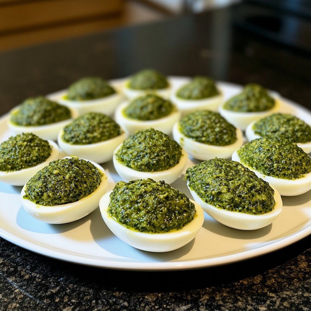 Weihnachtsbaum gefüllte Eier Pesto