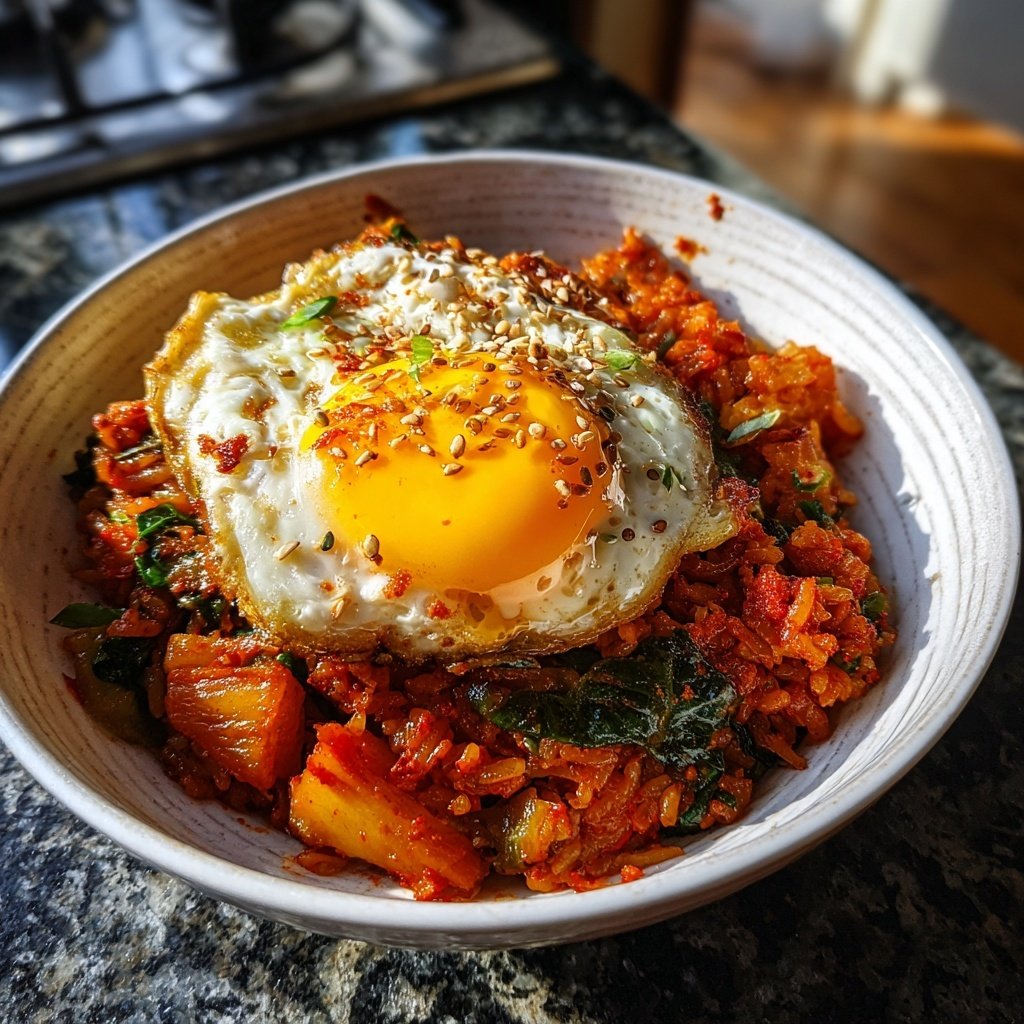 Kimchi Gebratener Reis mit knuspriger Ei