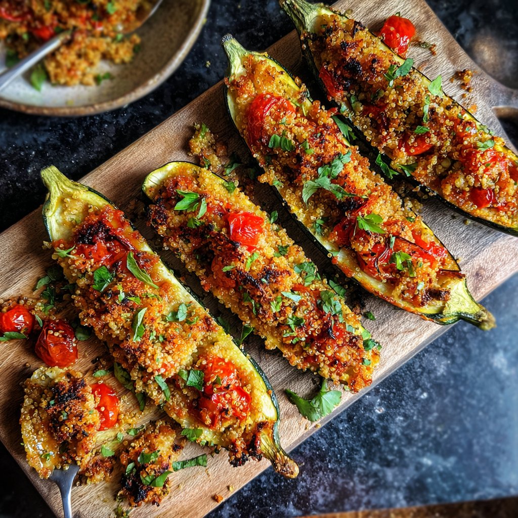 Gefüllte Zucchini-Boote mit Quinoa