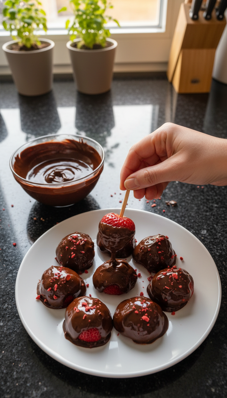 Schokoüberzogene Erdbeer Frozen Häppchen​