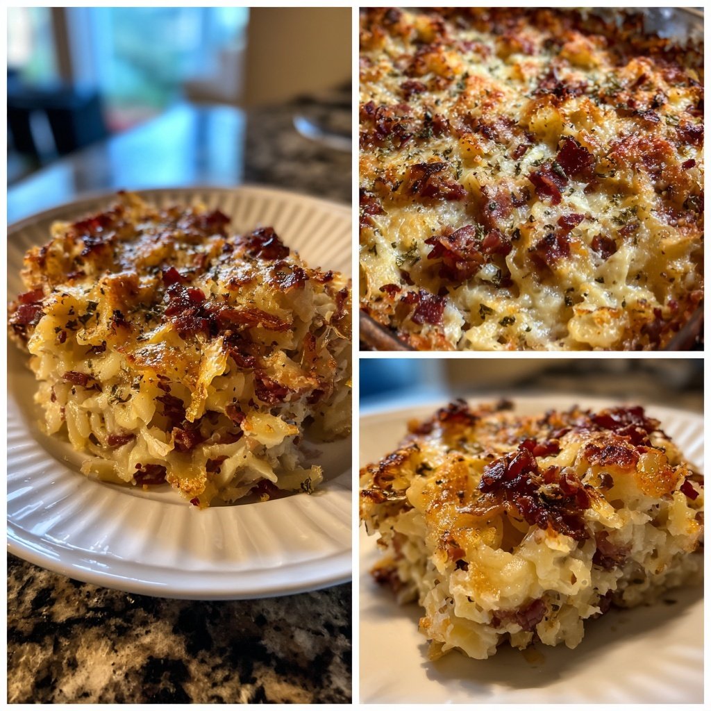 Rotkohl-Spätzle-Auflauf mit Speck