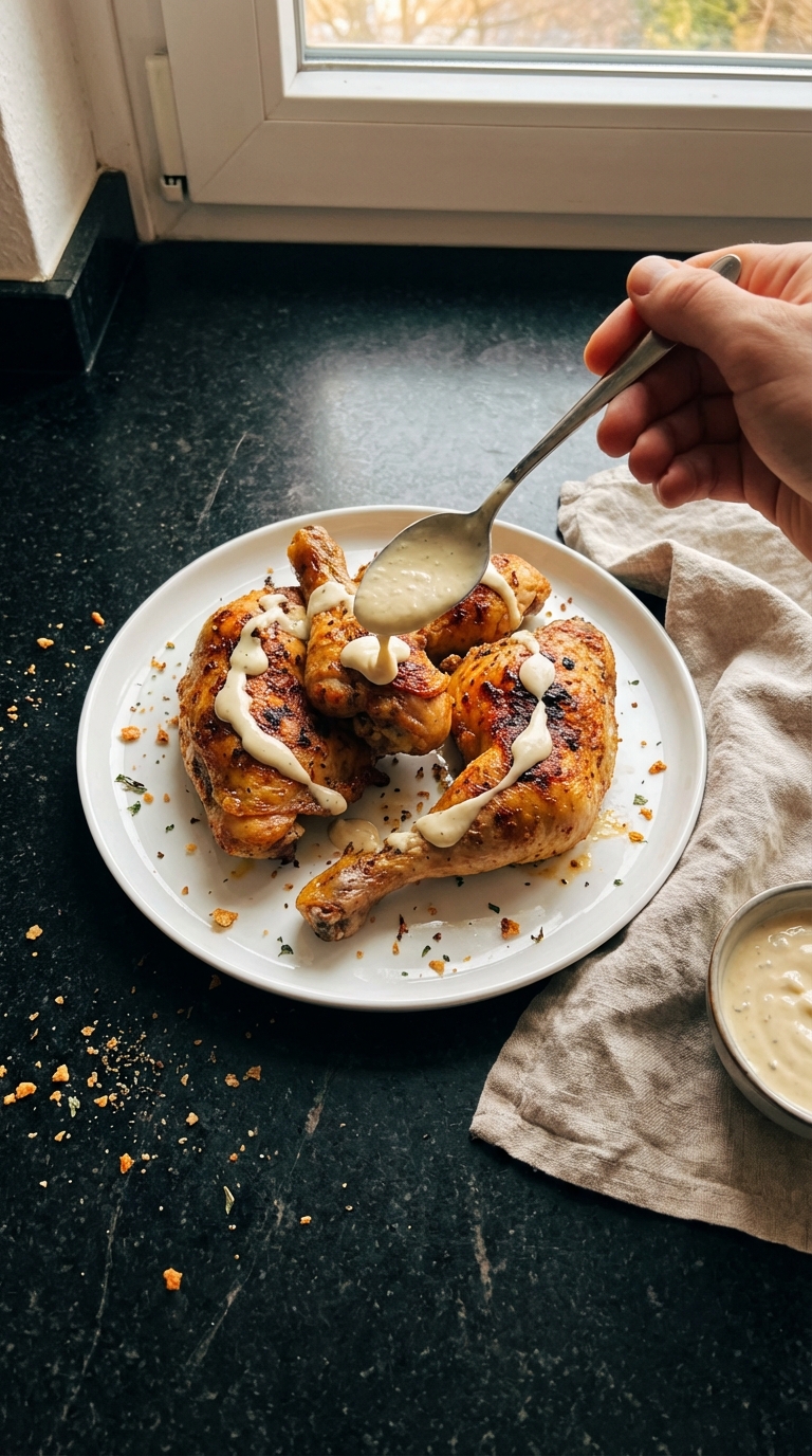 Knusprige Hähnchenschenkel mit Aioli