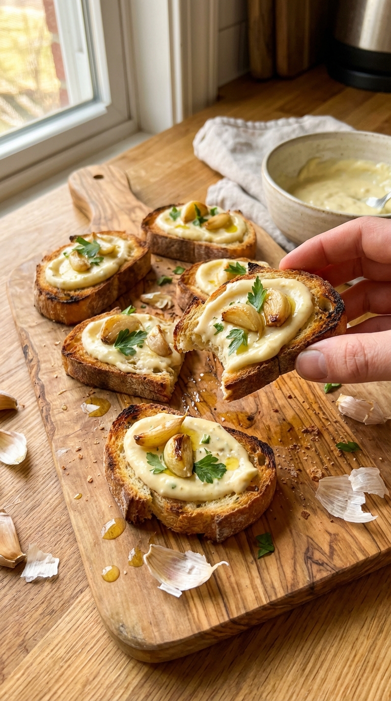Geröstete Knoblauch Aioli Crostini