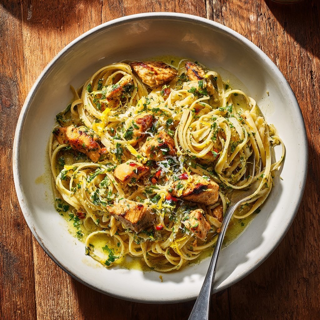 Zitronen Kräuter Hühnchen Pasta