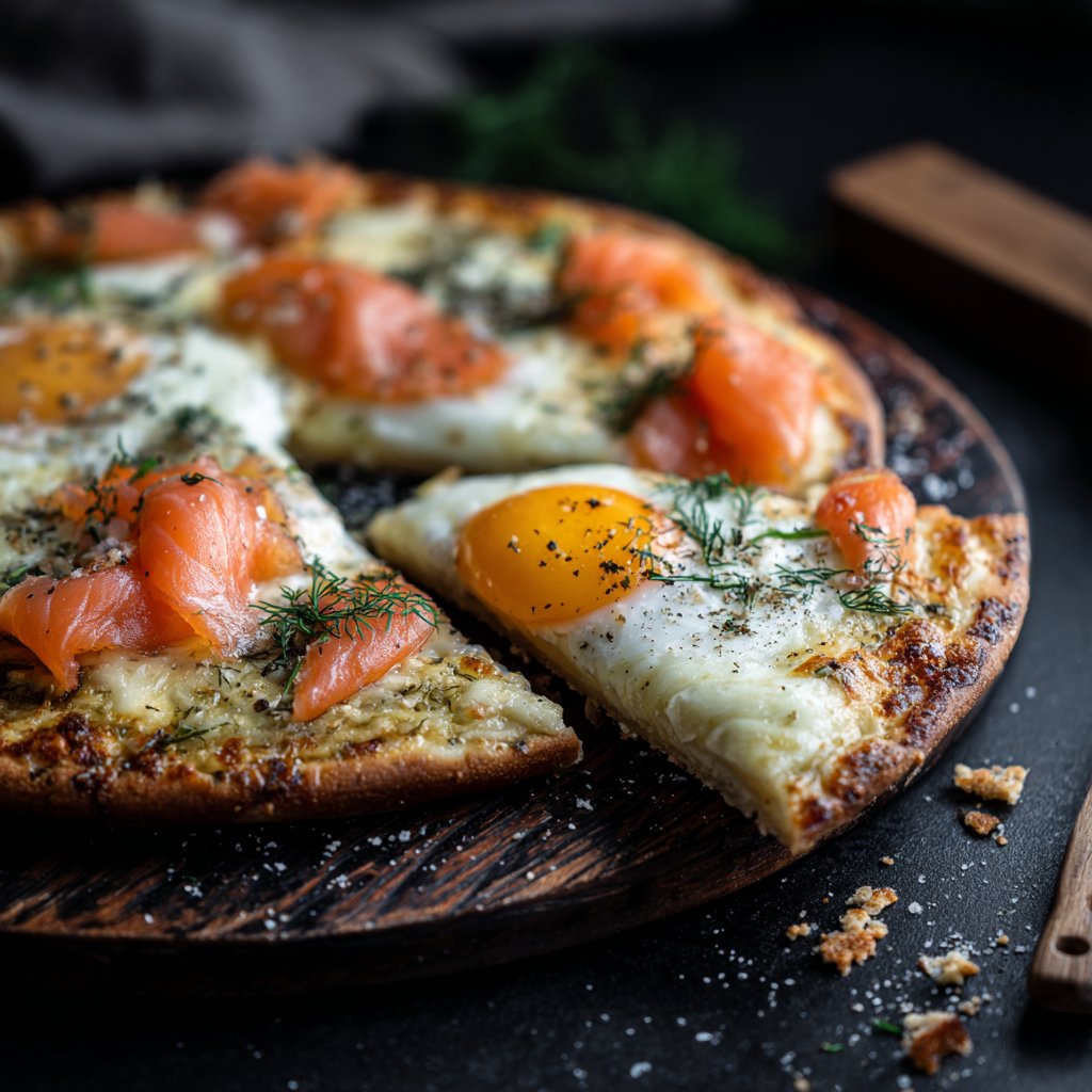 Frühstücks-Pizza mit Ei und Lachs