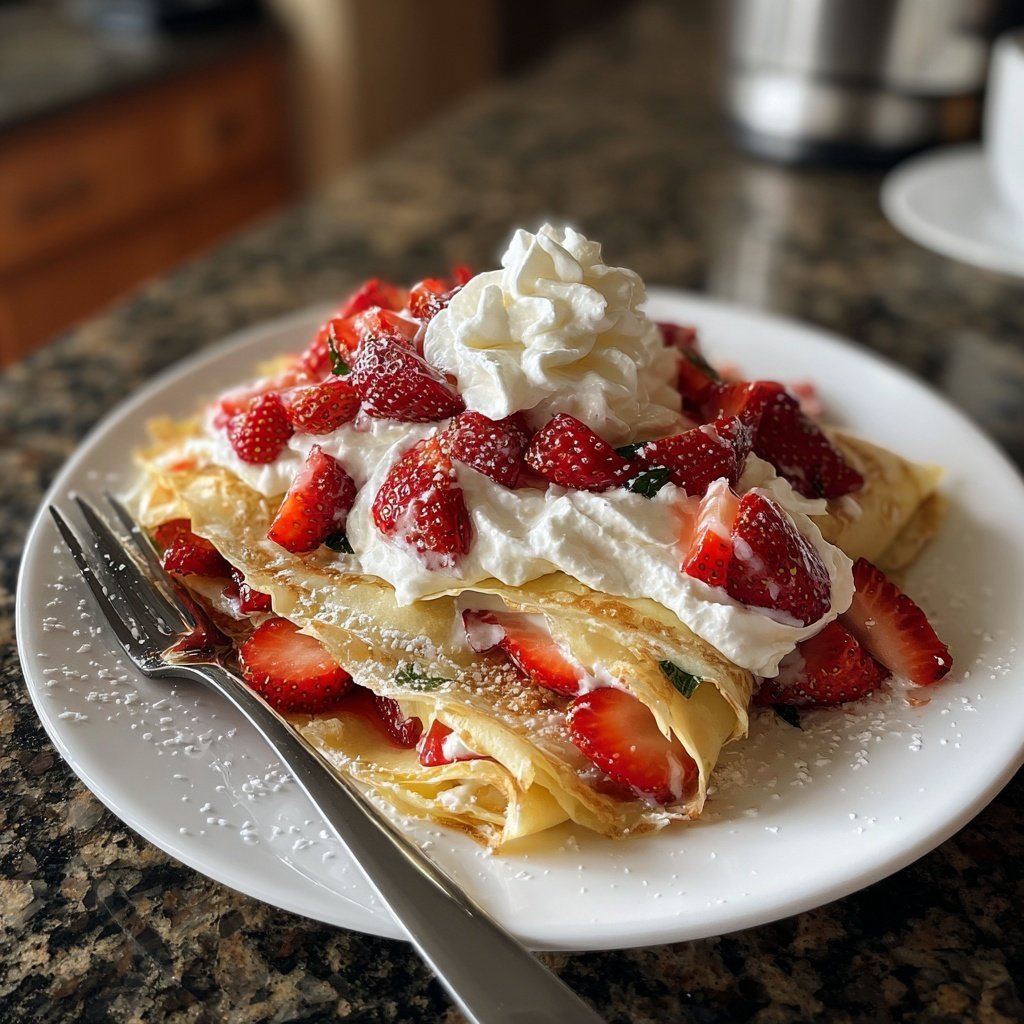 Helle Erdbeer-Sahnetorte Crepes