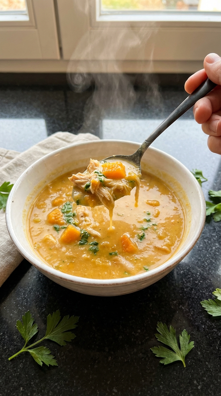 Kürbis Hähnchen Suppe Überraschung